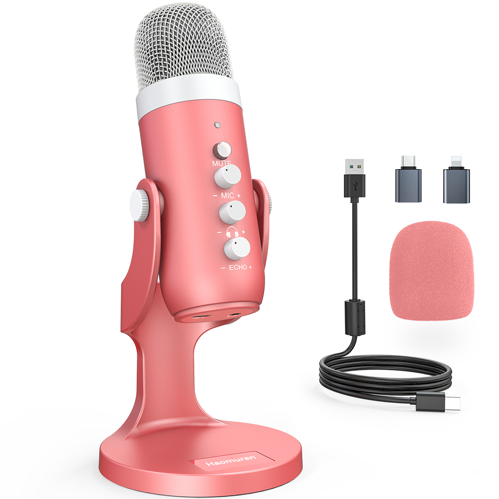 Haomuren USB 콘덴서 마이크, 핑크 스튜디오  - Pc Gaming Pink 리뷰 및 가격