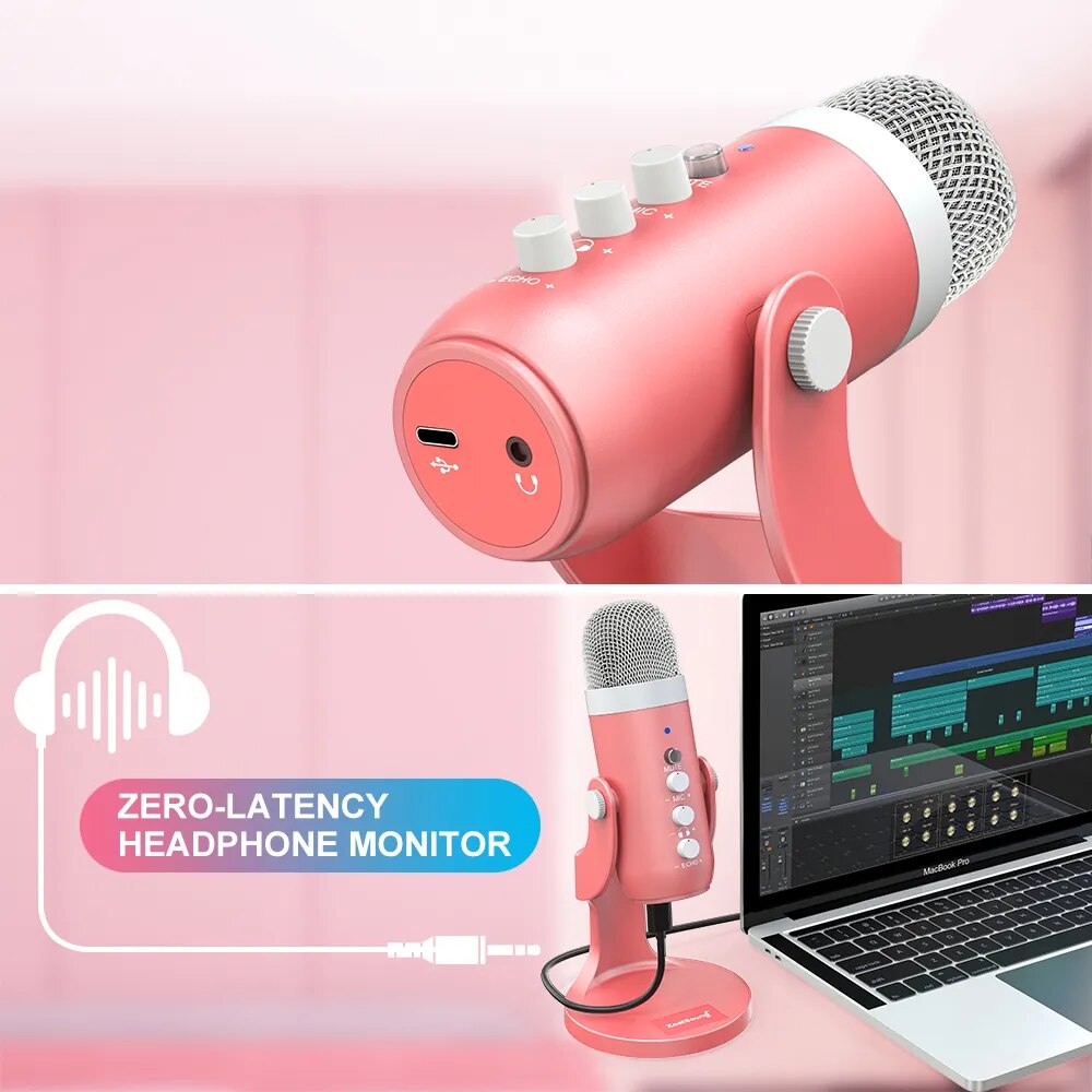Haomuren USB 콘덴서 마이크, 핑크 스튜디오  - Pc Gaming Pink 리뷰 및 가격